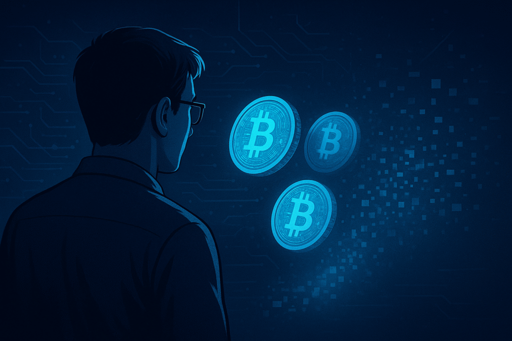 person looking at disappearing crypto coins 'recover stolen cryptocurrency "